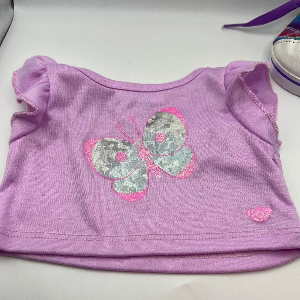 Build A Bear 3 Piece Clothing Lot T Shirt Skirt Sneakers Rainbow Tulle Butterfly